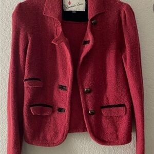 Laureate Lane Anthropology Sweater/Blazer Red Vintage Wool Academia Minimalist S